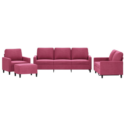 Set di Divani 4 pz con Cuscini Rosso Vino in Velluto | homemem39