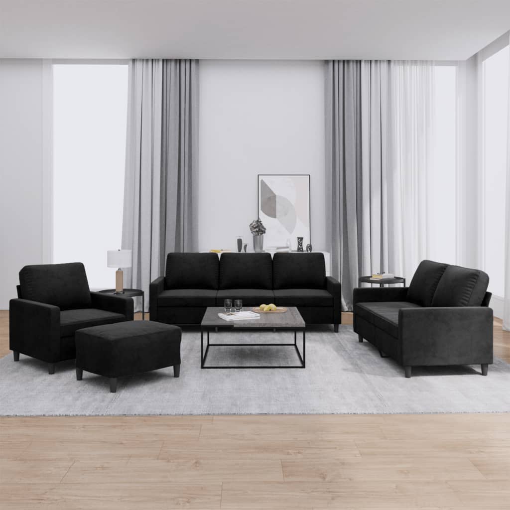 Set di Divani 4 pz con Cuscini Nero in Velluto | homemem39