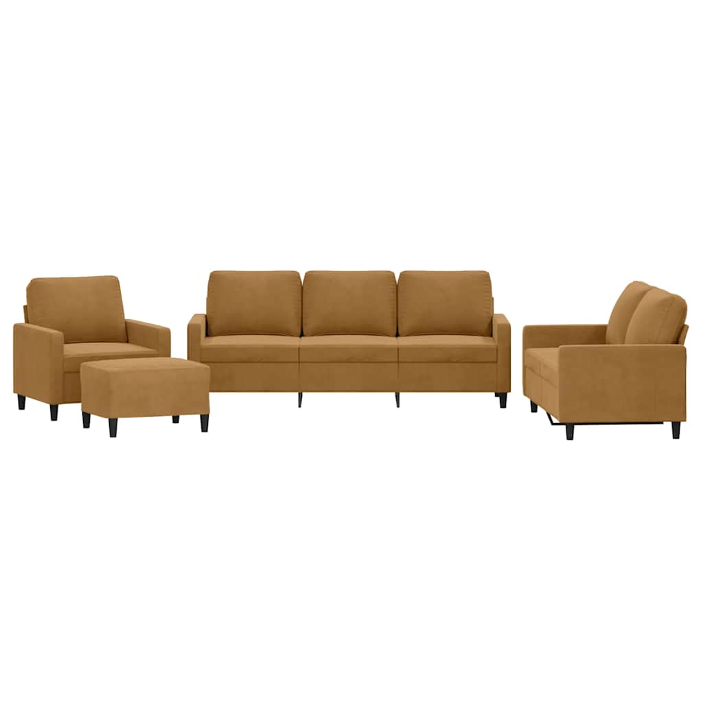 Set di Divani 4 pz con Cuscini Marrone in Velluto | homemem39