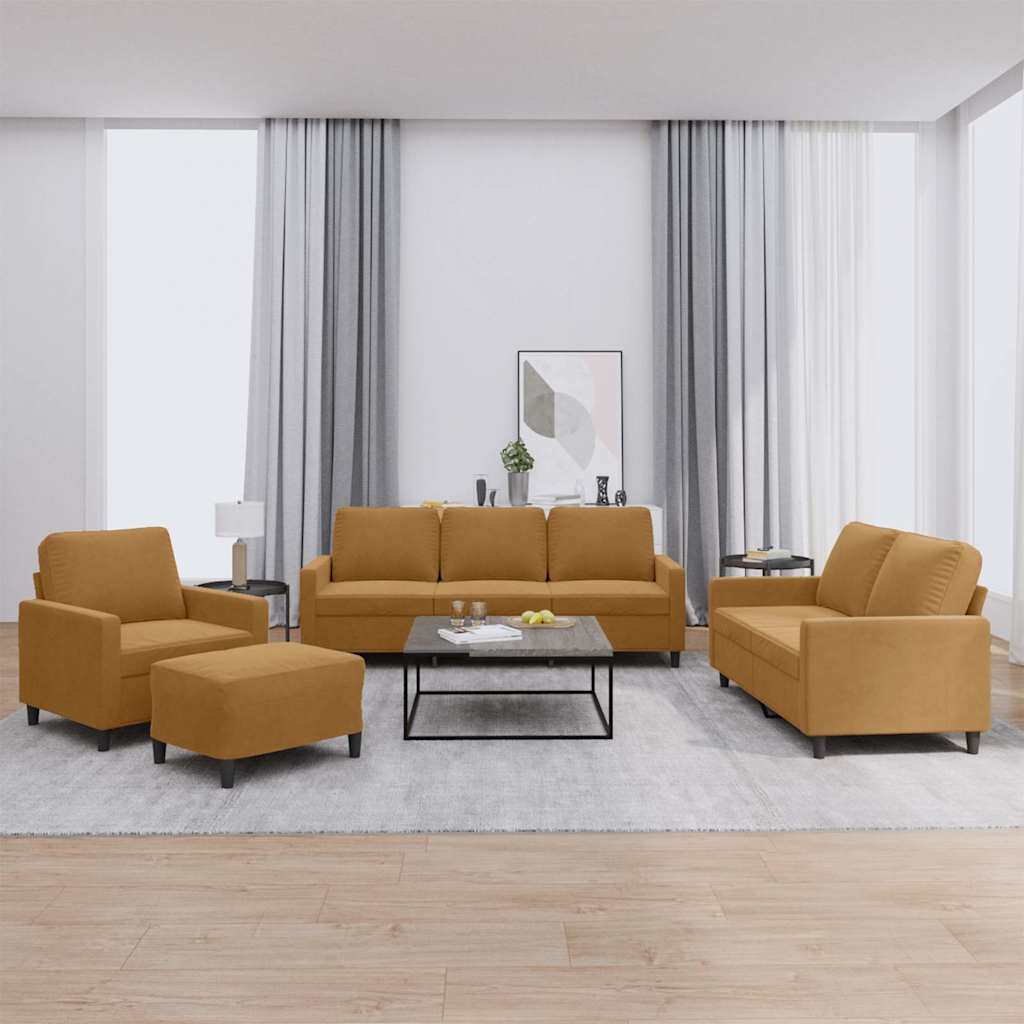 Set di Divani 4 pz con Cuscini Marrone in Velluto | homemem39