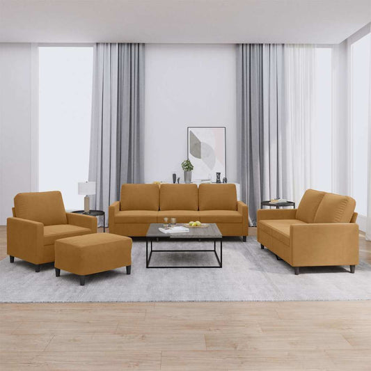 Set di Divani 4 pz con Cuscini Marrone in Velluto | homemem39