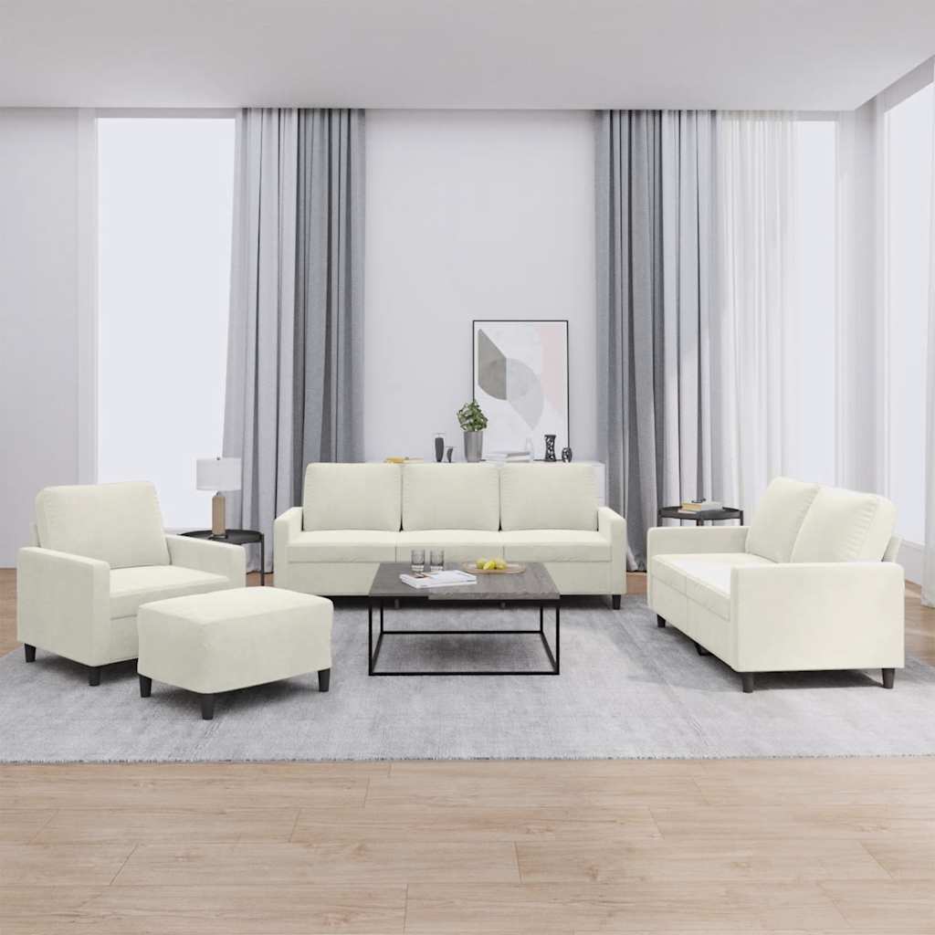 Set di Divani 4 pz con Cuscini Crema in Velluto