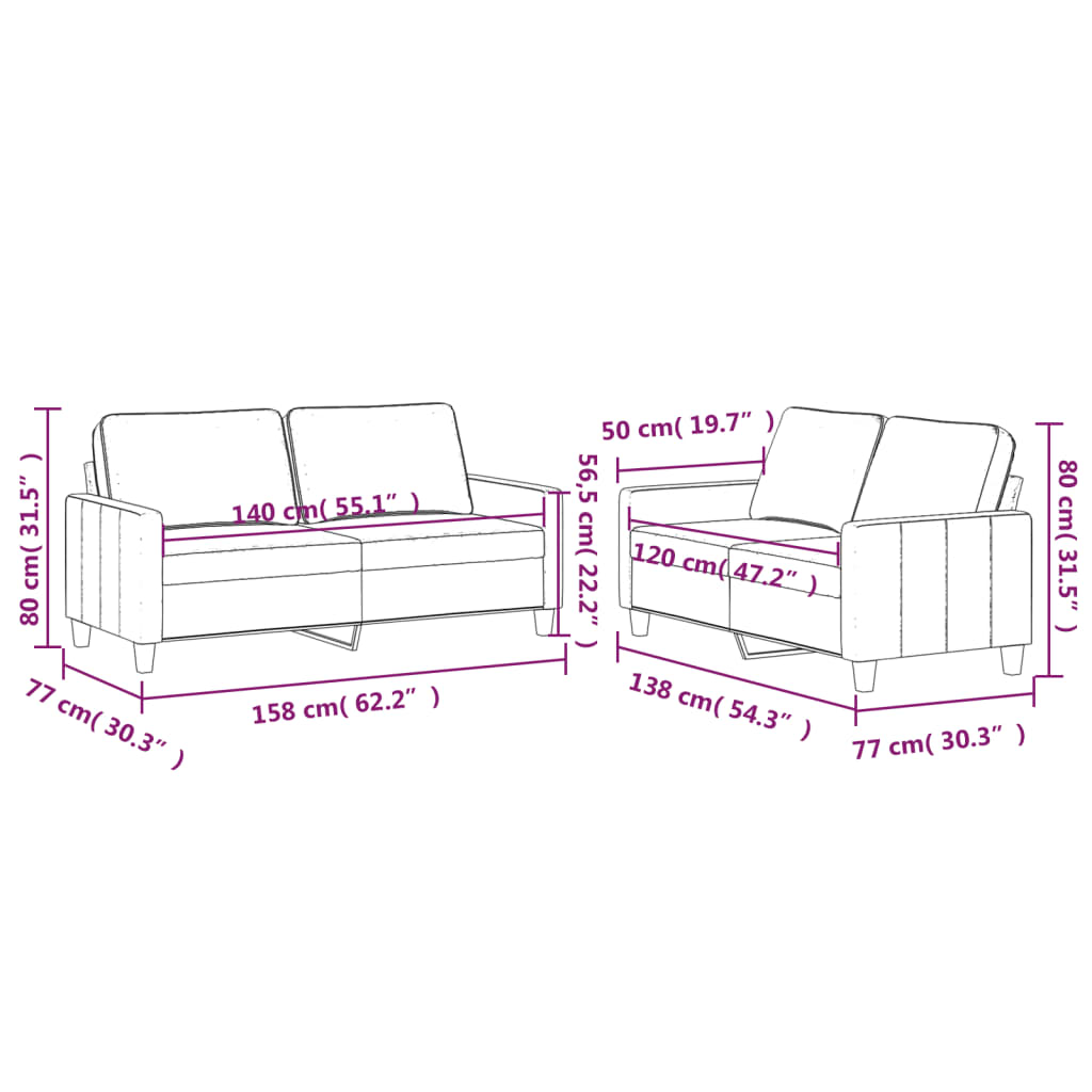 Set di Divani 2 pz con Cuscini Grigio Chiaro in Velluto