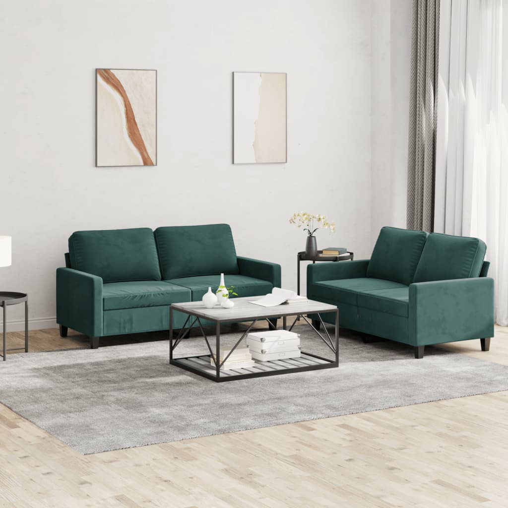 Set di Divani 2 pz con Cuscini Verde scuro in Velluto