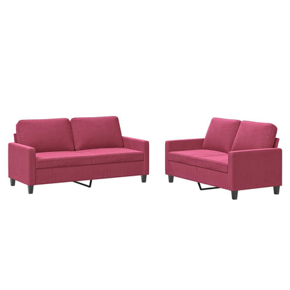 Set di Divani 2 pz con Cuscini Rosso Vino in Velluto - homemem39