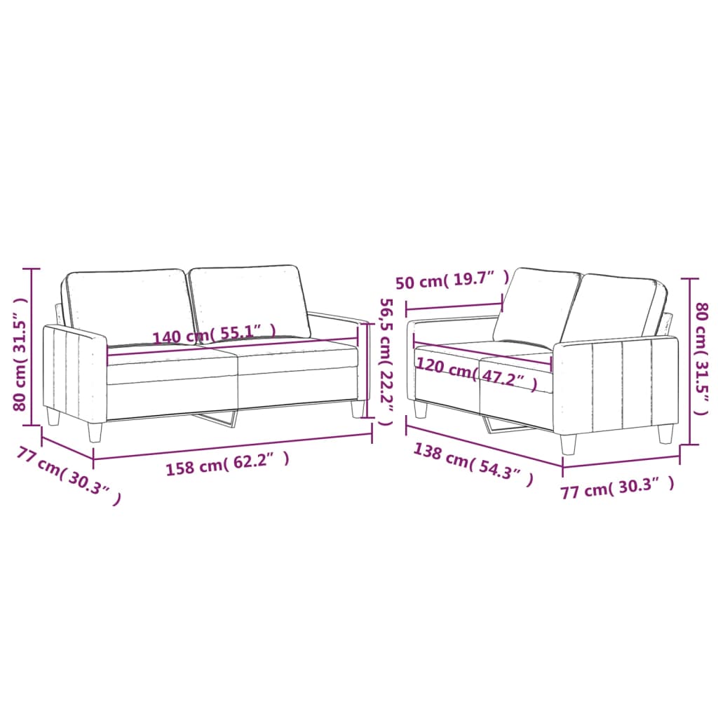 Set di Divani 2 pz con Cuscini Rosso Vino in Velluto