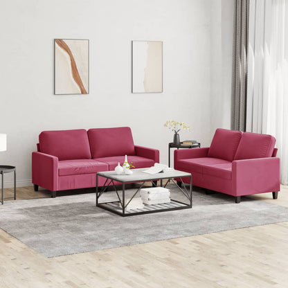 Set di Divani 2 pz con Cuscini Rosso Vino in Velluto - homemem39