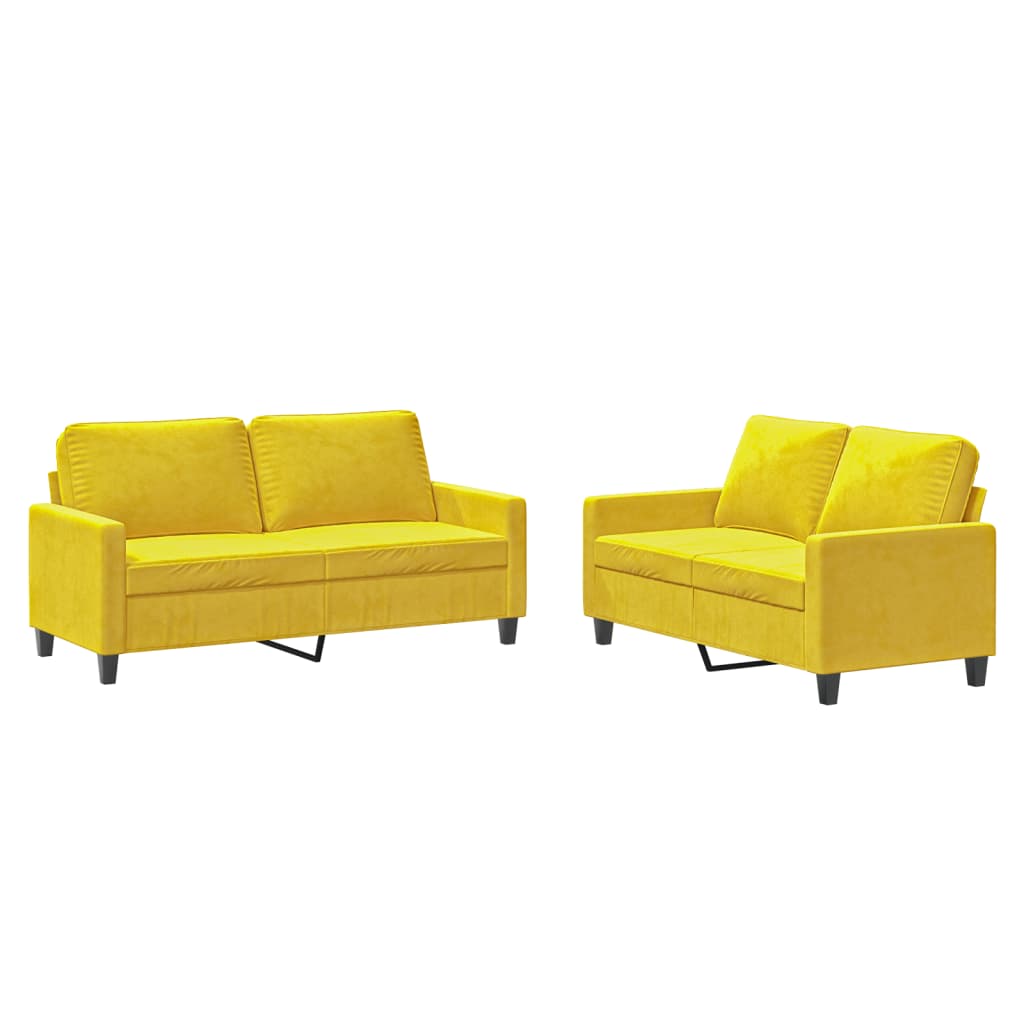 Set di Divani 2 pz con Cuscini giallo in Velluto