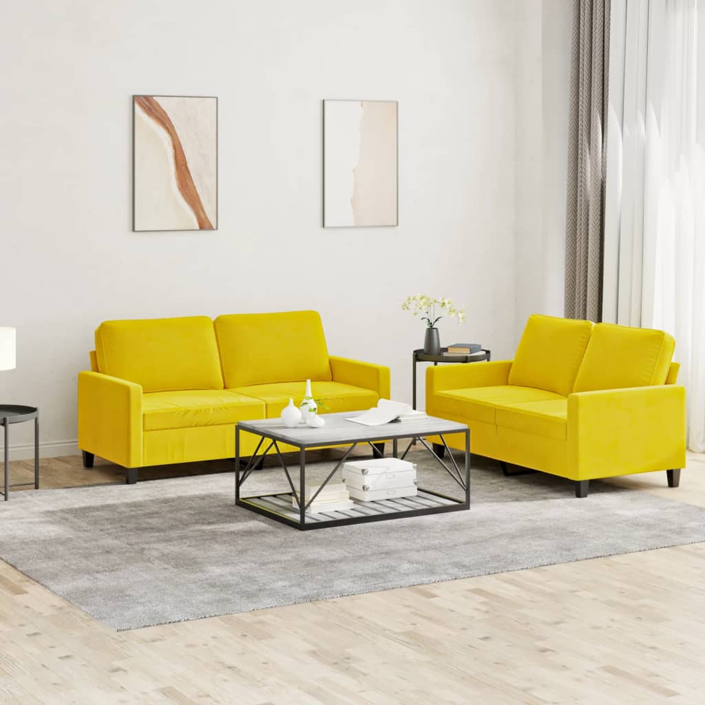 Set di Divani 2 pz con Cuscini giallo in Velluto - homemem39