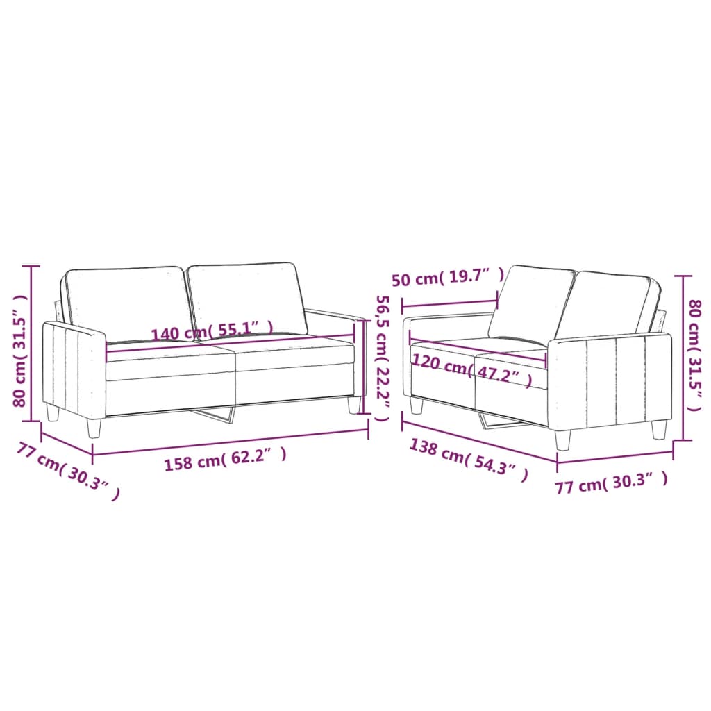 Set di Divani 2 pz con Cuscini Marrone in Velluto