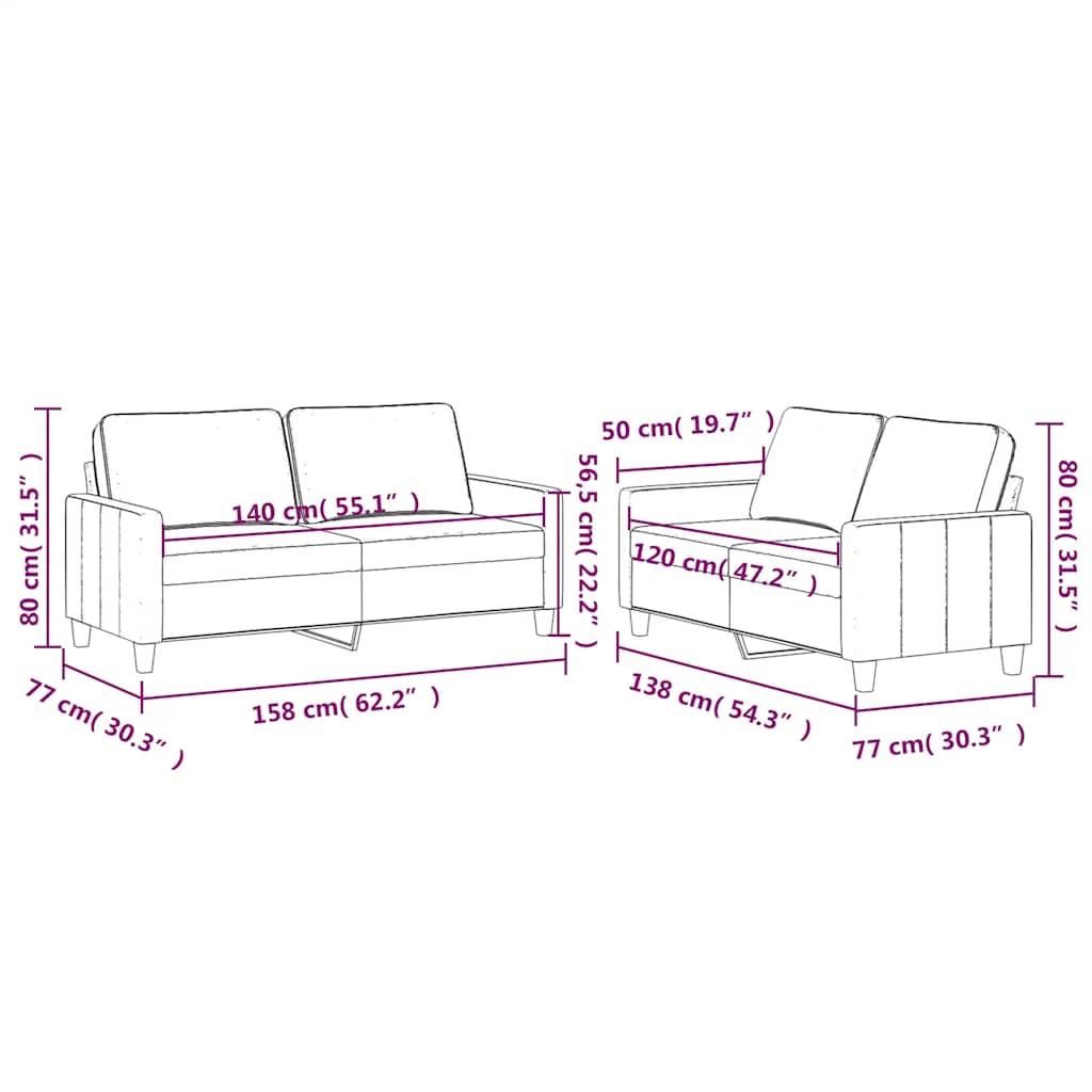 Set di Divani 2 pz con Cuscini Crema in Velluto | homemem39