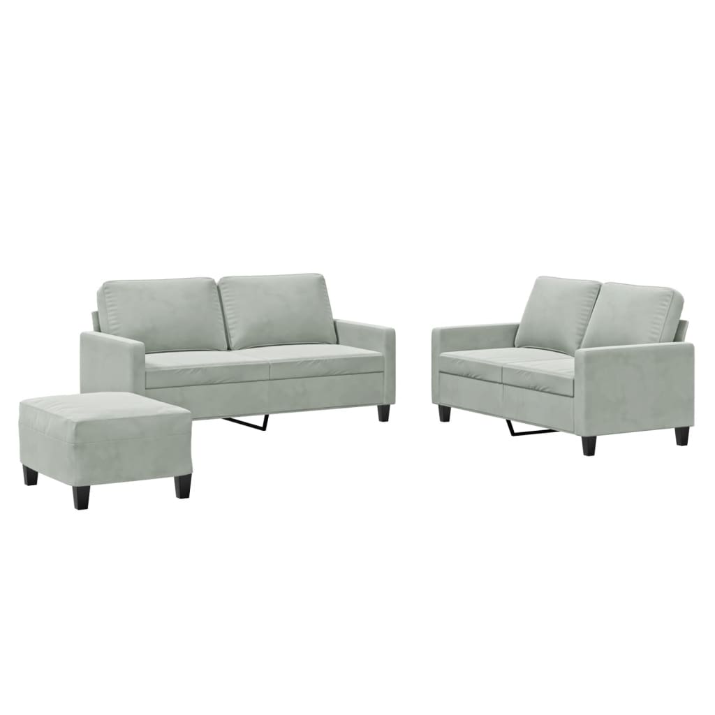 Set di Divani 3 pz con Cuscini Grigio Chiaro in Velluto - homemem39