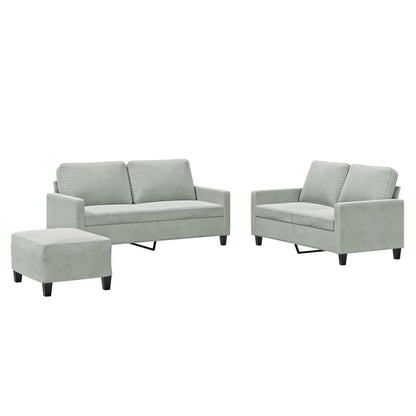 Set di Divani 3 pz con Cuscini Grigio Chiaro in Velluto - homemem39