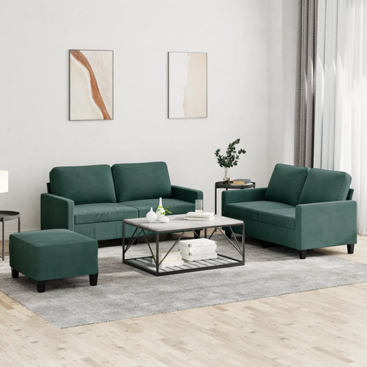 Set di Divani 3 pz con Cuscini Verde scuro in Velluto - homemem39