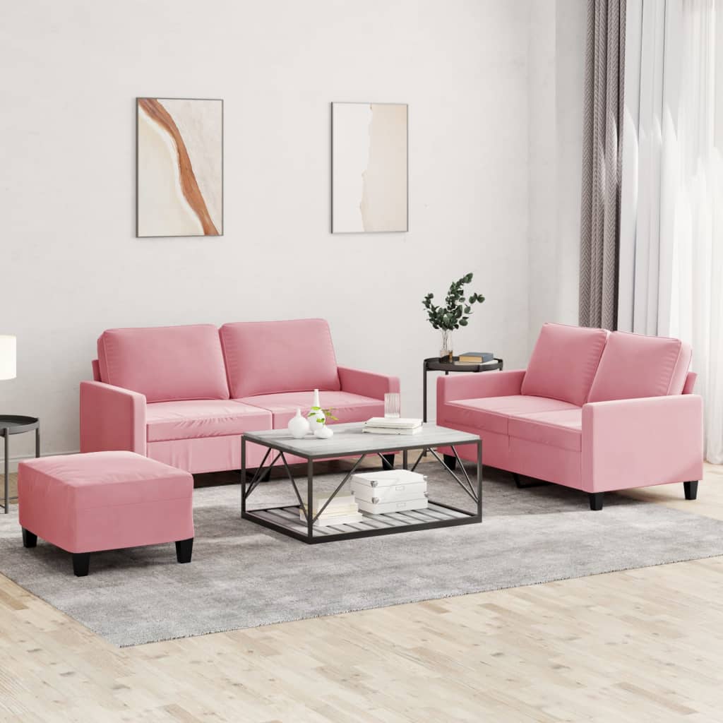 Set di Divani 3 pz con Cuscini rosa in Velluto | homemem39