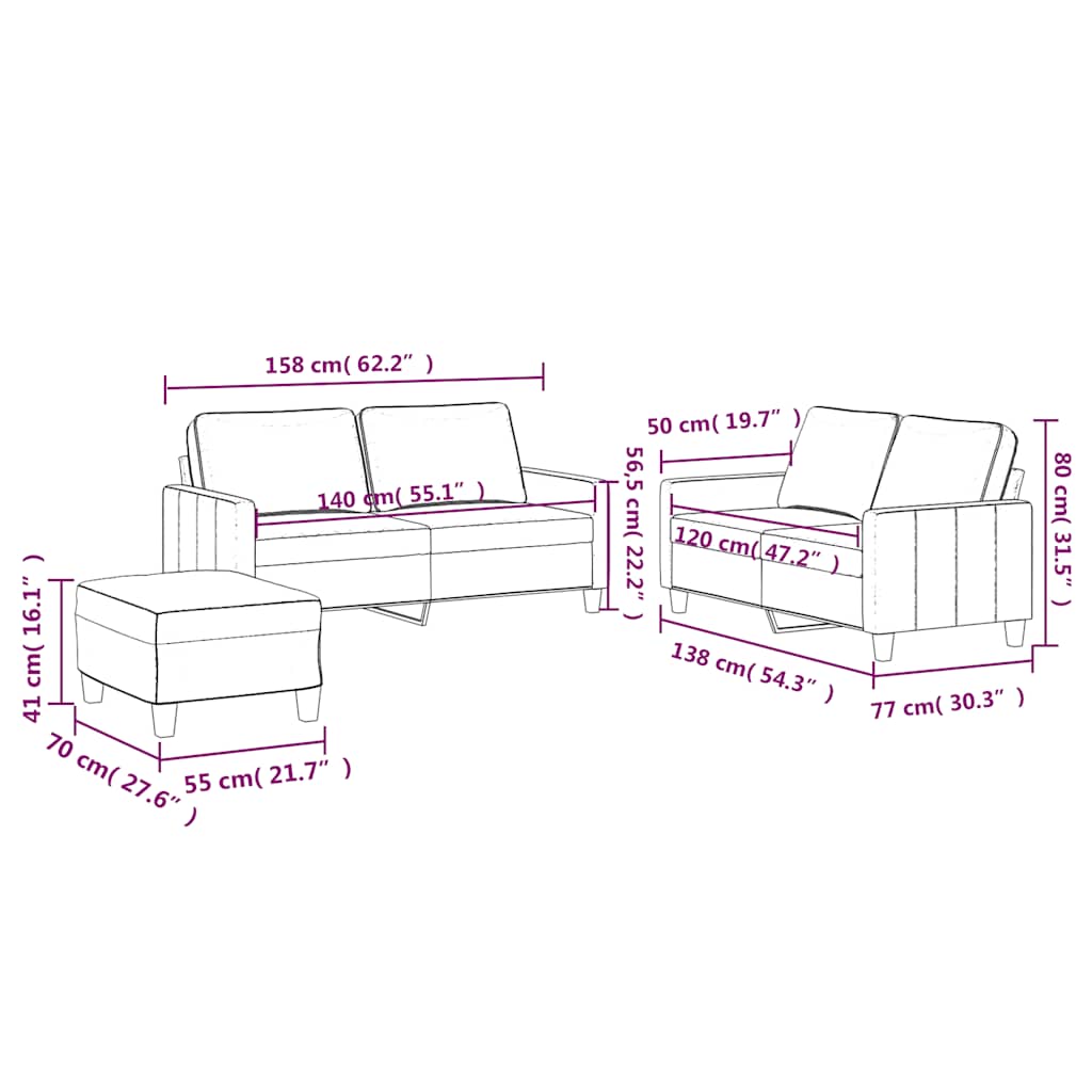 Set di Divani 3 pz con Cuscini Marrone in Velluto