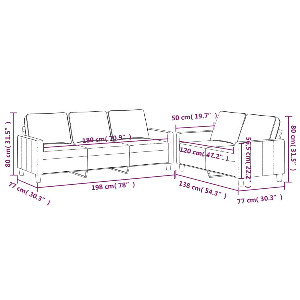 Set di Divani 2 pz con Cuscini Marrone in Velluto