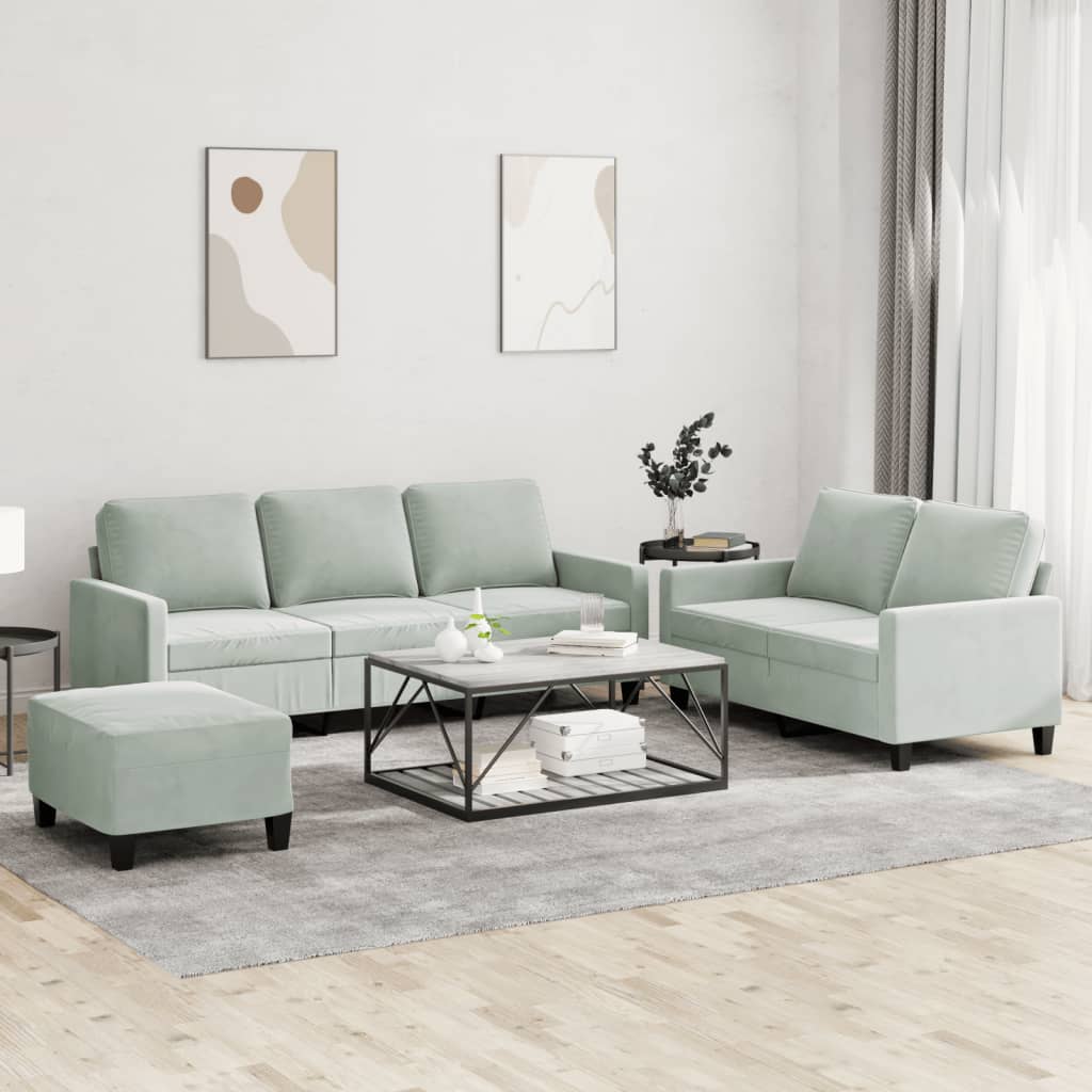 Set di Divani 3 pz con Cuscini Grigio Chiaro in Velluto | homemem39