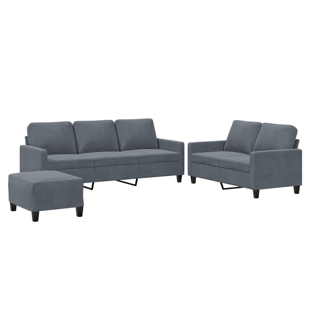 Set di Divani 3 pz con Cuscini Grigio Scuro in Velluto - homemem39
