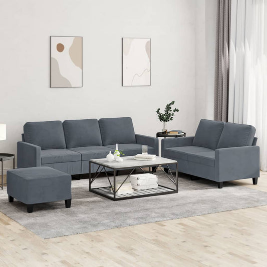Set di Divani 3 pz con Cuscini Grigio Scuro in Velluto | homemem39