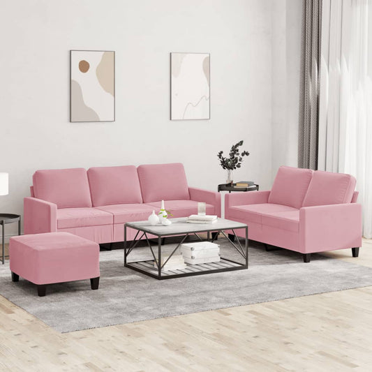 Set di Divani 3 pz con Cuscini rosa in Velluto