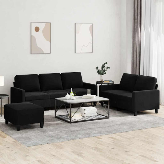 Set di Divani 3 pz con Cuscini Nero in Velluto | homemem39