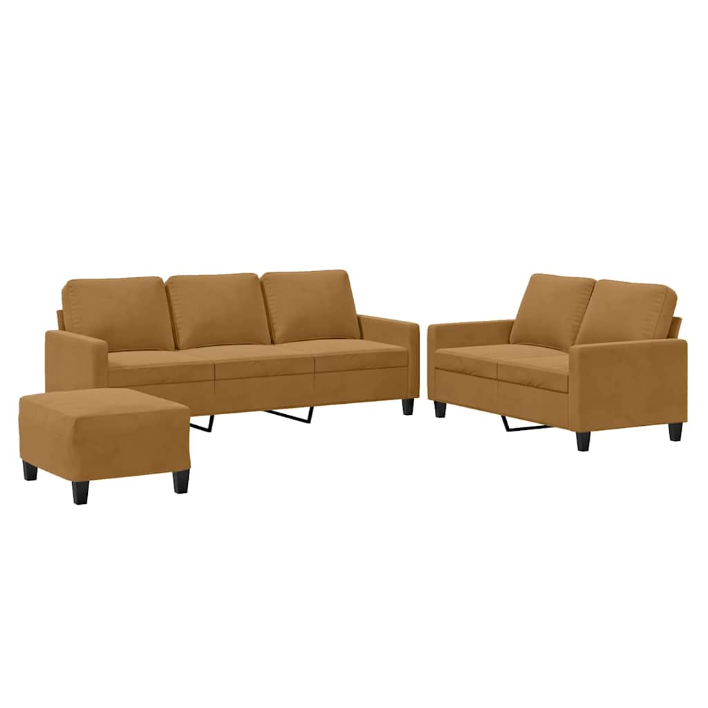 Set di Divani 3 pz con Cuscini Marrone in Velluto | homemem39