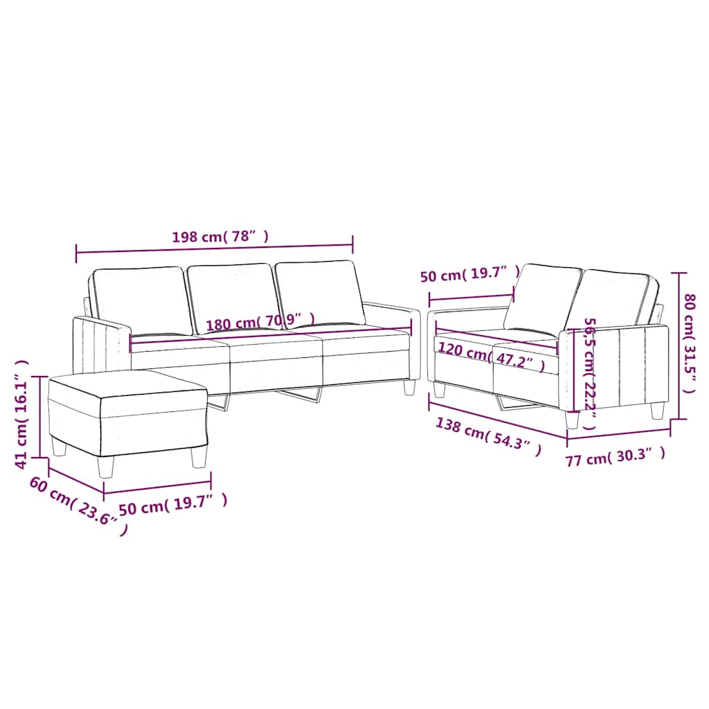 Set di Divani 3 pz con Cuscini Blu in Velluto | homemem39