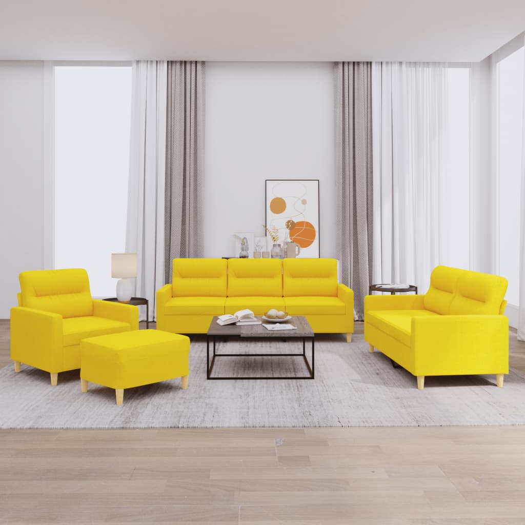 Set di Divani 4 pz con Cuscini Giallo Chiaro in Tessuto | homemem39