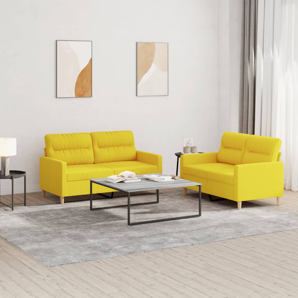 2 pc Sofa Set with Light Yellow Fabric Cushions