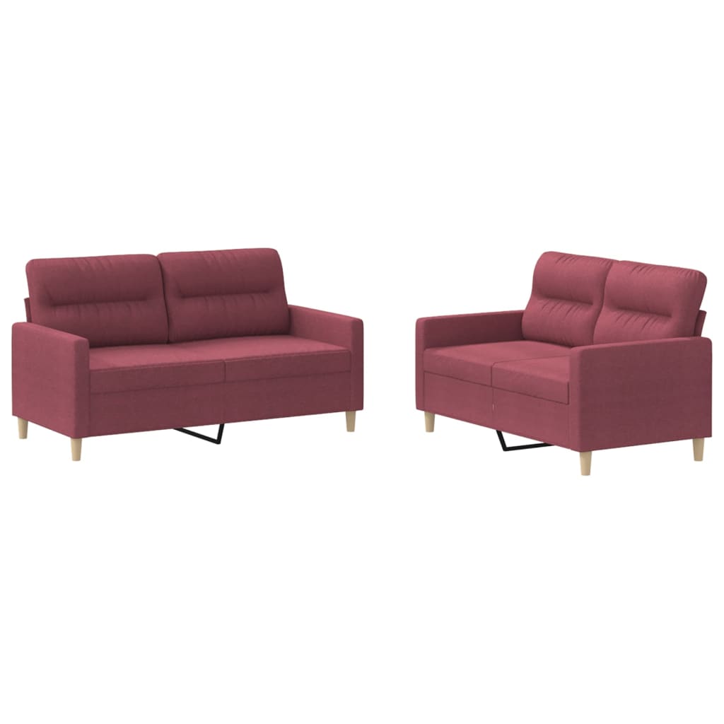 Set di Divani 2 pz con Cuscini Rosso Vino in Tessuto - homemem39