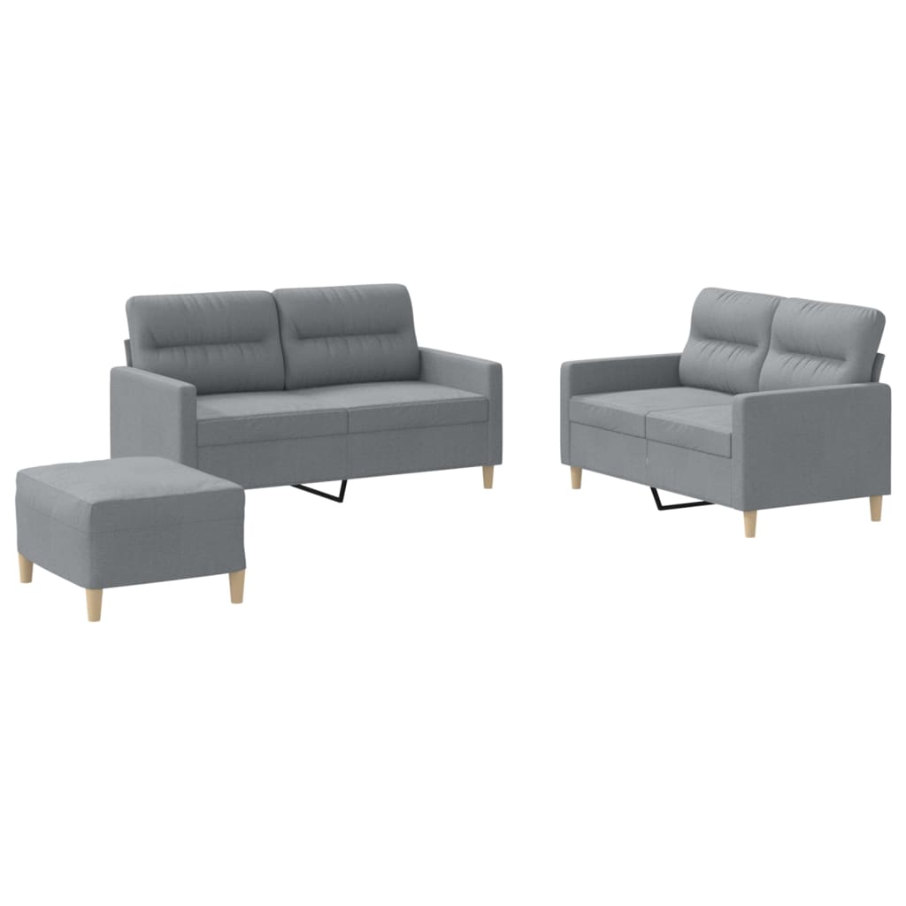 Set di Divani 3 pz con Cuscini Grigio Chiaro in Tessuto | homemem39