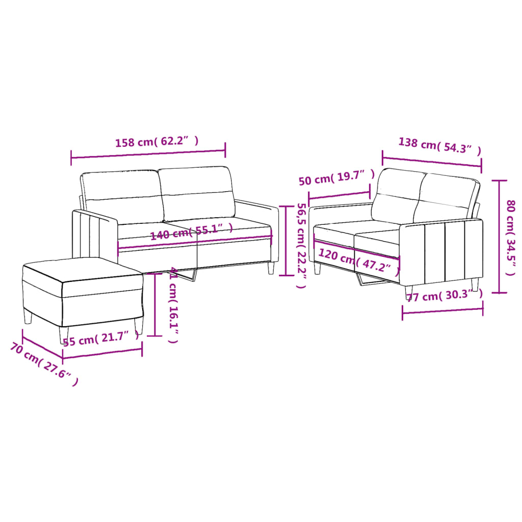 Set di Divani 3 pz con Cuscini Grigio Chiaro in Tessuto | homemem39