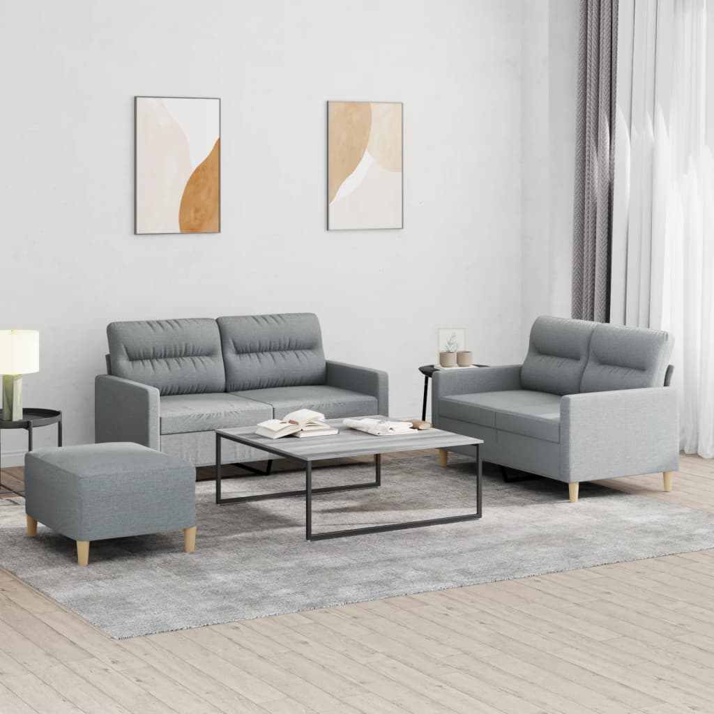Set di Divani 3 pz con Cuscini Grigio Chiaro in Tessuto | homemem39