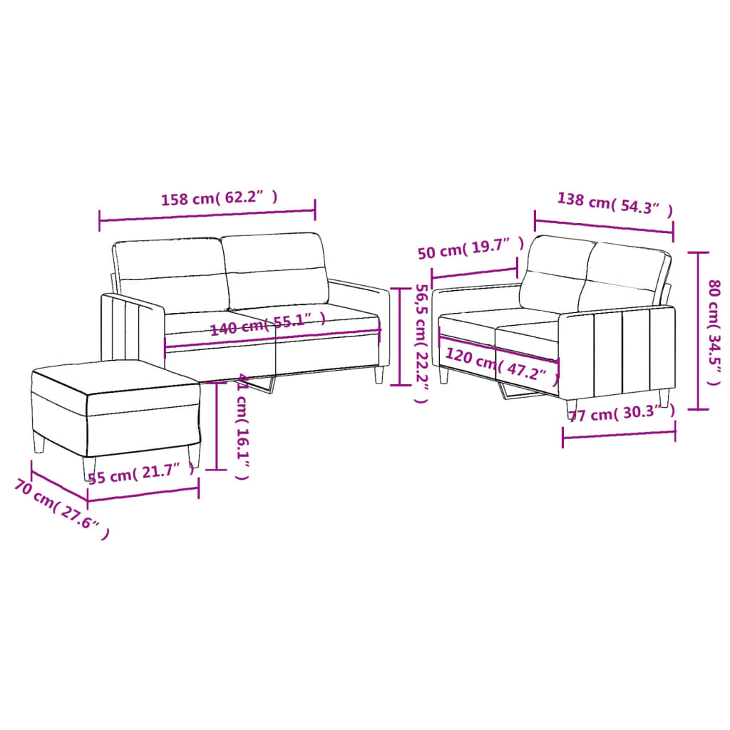 Set di Divani 3 pz con Cuscini Grigio Scuro in Tessuto