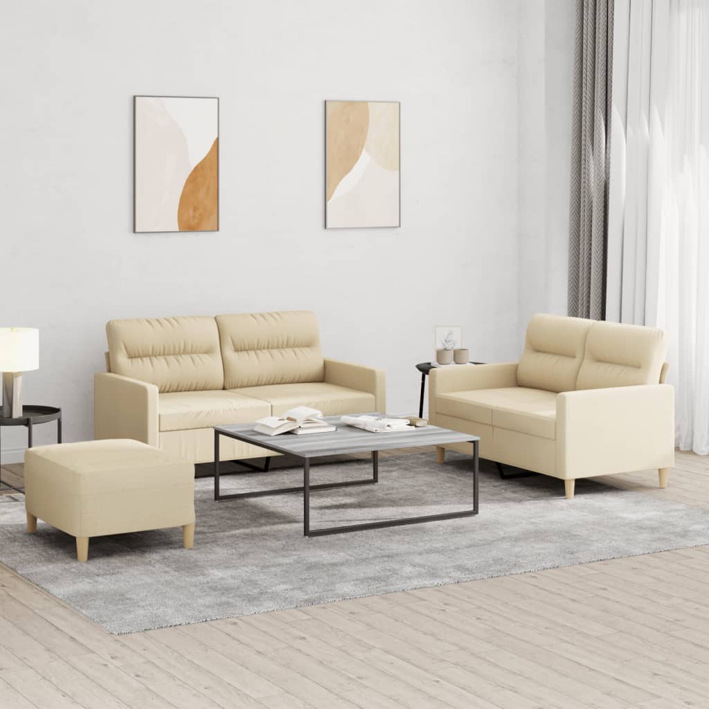 Set di Divani 3 pz con Cuscini Crema in Tessuto | homemem39