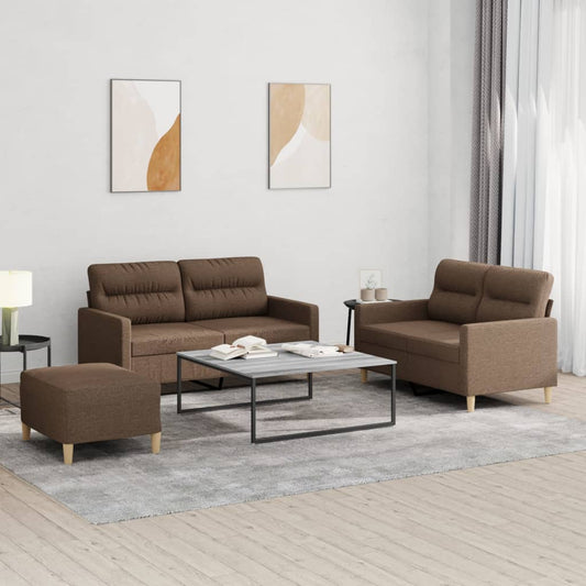 Set di Divani 3 pz con Cuscini Marrone in Tessuto | homemem39