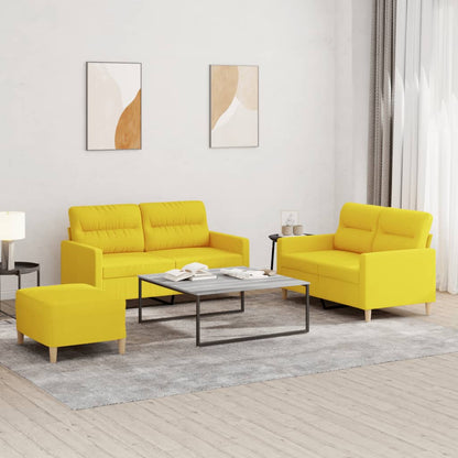 3-piece Sofa Set with Light Yellow Fabric Cushions