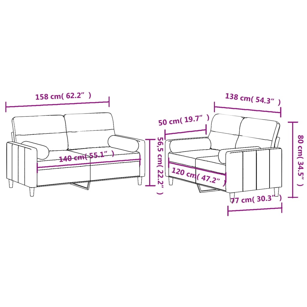 Set Divani 2 pz con Cuscini Grigio Chiaro in Tessuto