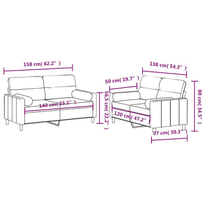 Set Divani 2 pz con Cuscini Grigio Chiaro in Tessuto