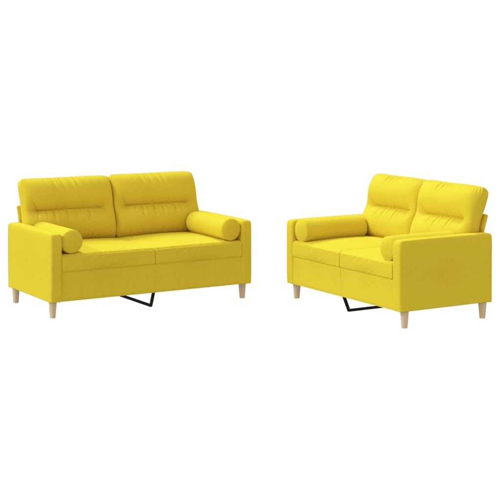 Set di Divani 2 pz con Cuscini Giallo Chiaro in Tessuto | homemem39