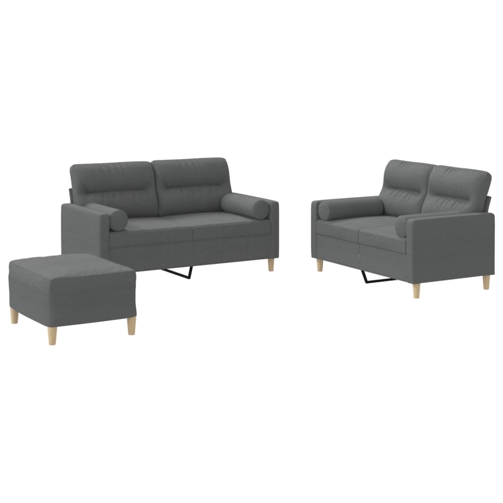 Set di Divani 3 pz con Cuscini Grigio Scuro in Tessuto | homemem39