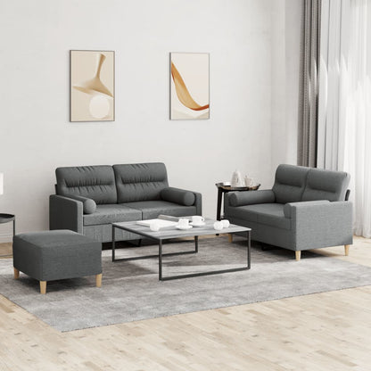 Set di Divani 3 pz con Cuscini Grigio Scuro in Tessuto | homemem39