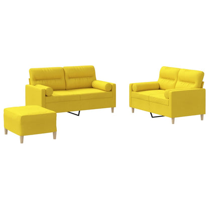 Set di Divani 3 pz con Cuscini Giallo Chiaro in Tessuto