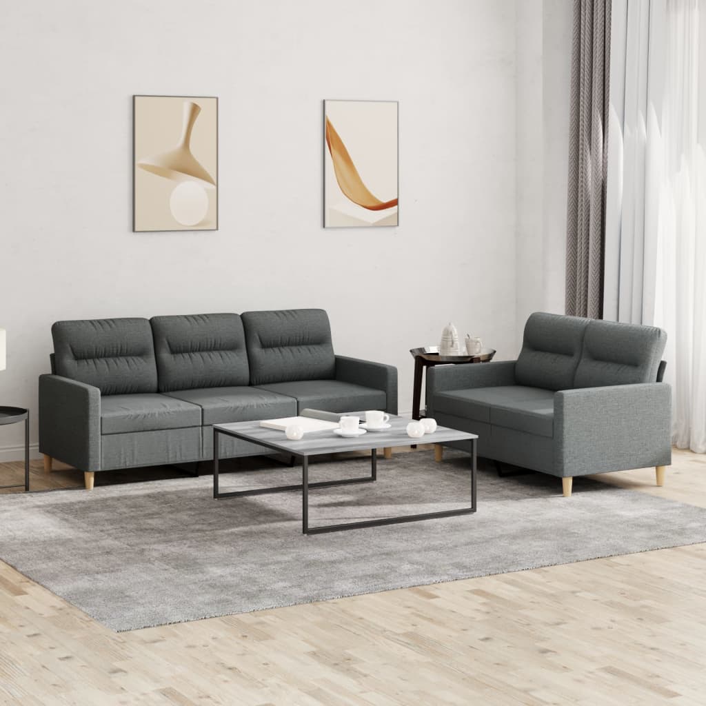 Set di Divani 2 pz con Cuscini Grigio Scuro in Tessuto