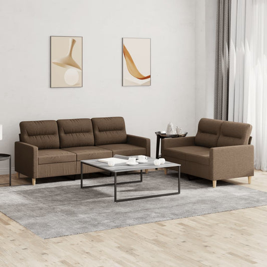 2 pc Sofa Set with Brown Fabric Cushions