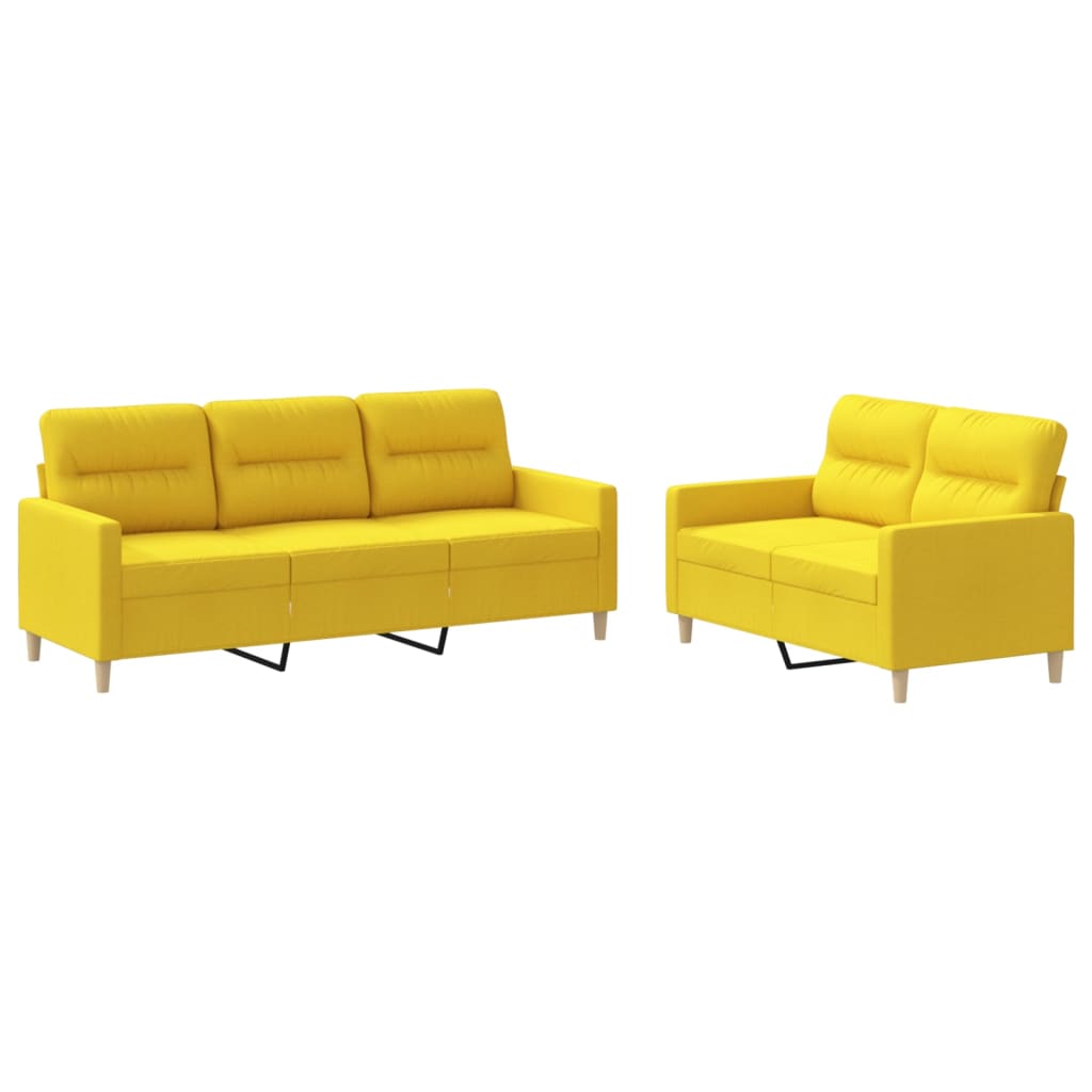 Set di Divani 2 pz con Cuscini Giallo Chiaro in Tessuto - homemem39