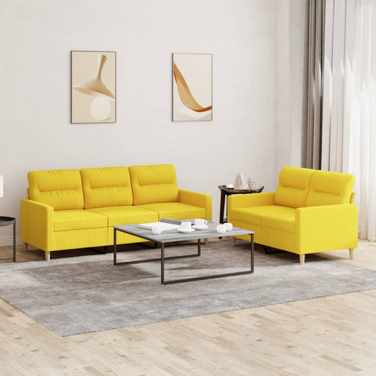 Set di Divani 2 pz con Cuscini Giallo Chiaro in Tessuto