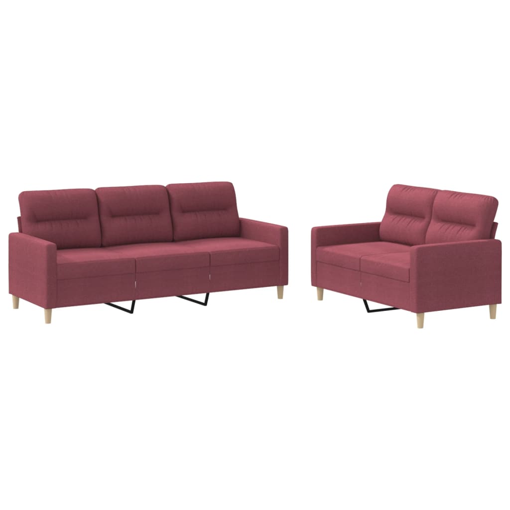 Set di Divani 2 pz con Cuscini Rosso Vino in Tessuto - homemem39