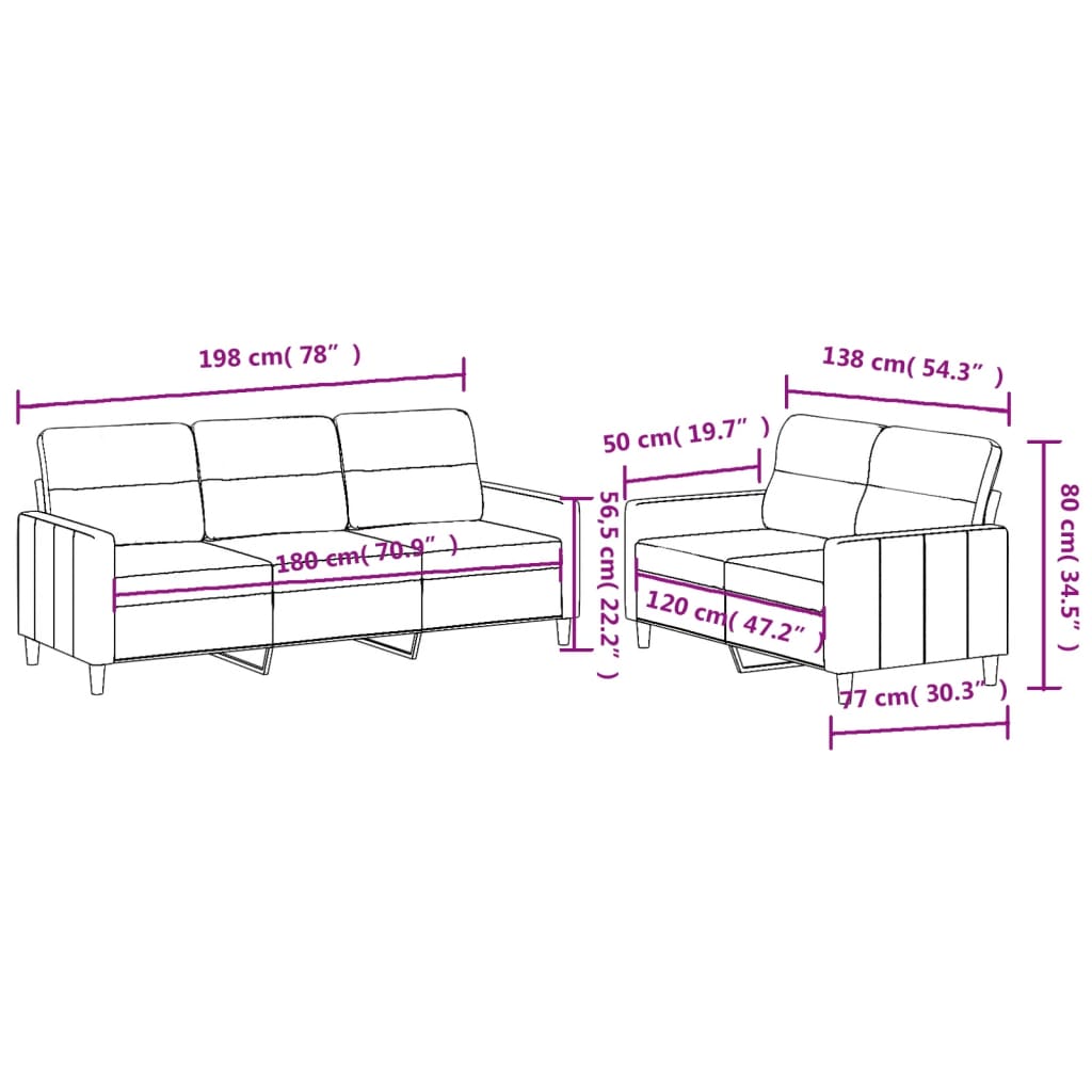 Set di Divani 2 pz con Cuscini Tortora in Tessuto